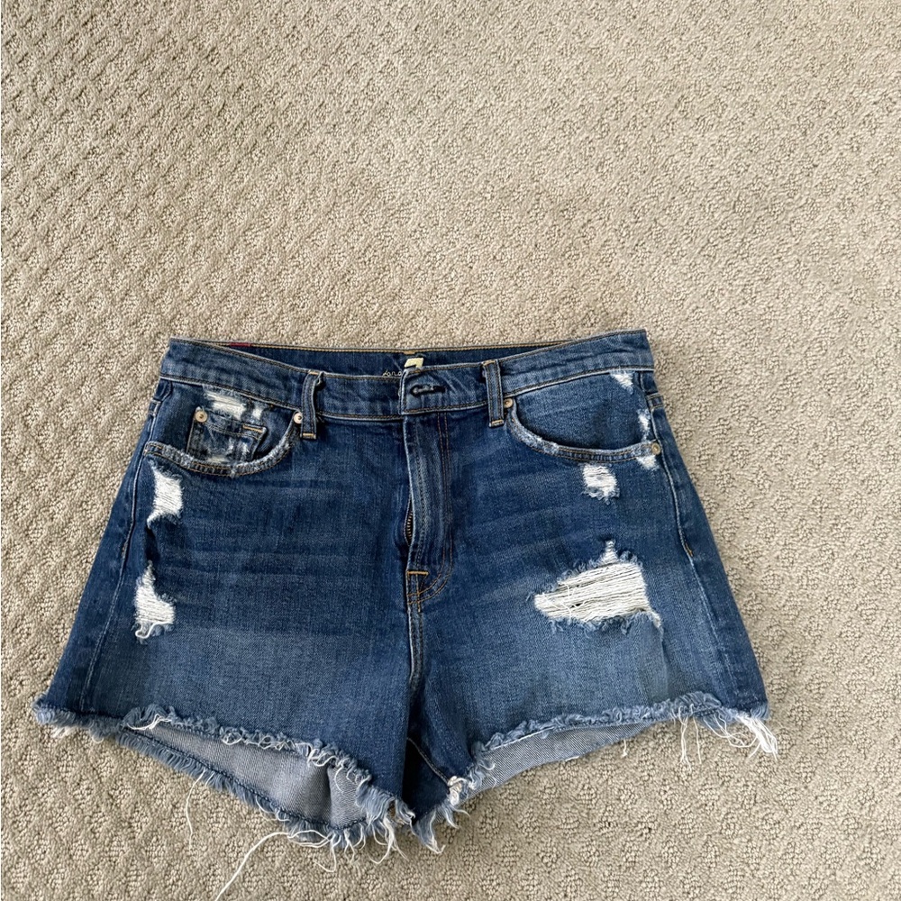 7 For All Mankind Blue High-Waisted Jean Shorts